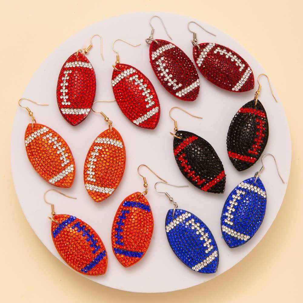 Two-Tone Rhinestone Pave Football Dangle Earrings: Burgundy - Shop Alies Bouutique