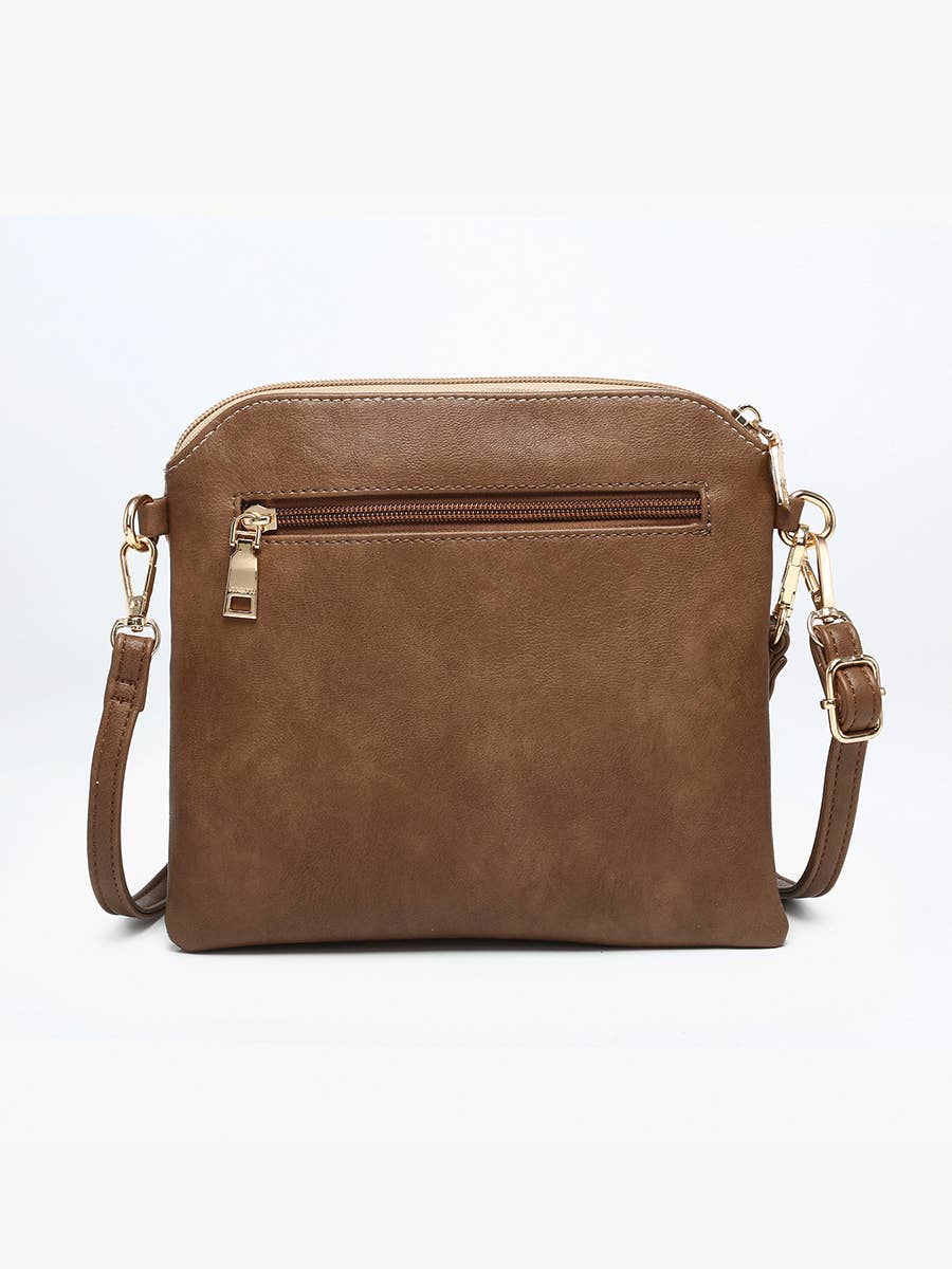 Corduroy Dual Zip Crossbody: Khaki/Brown