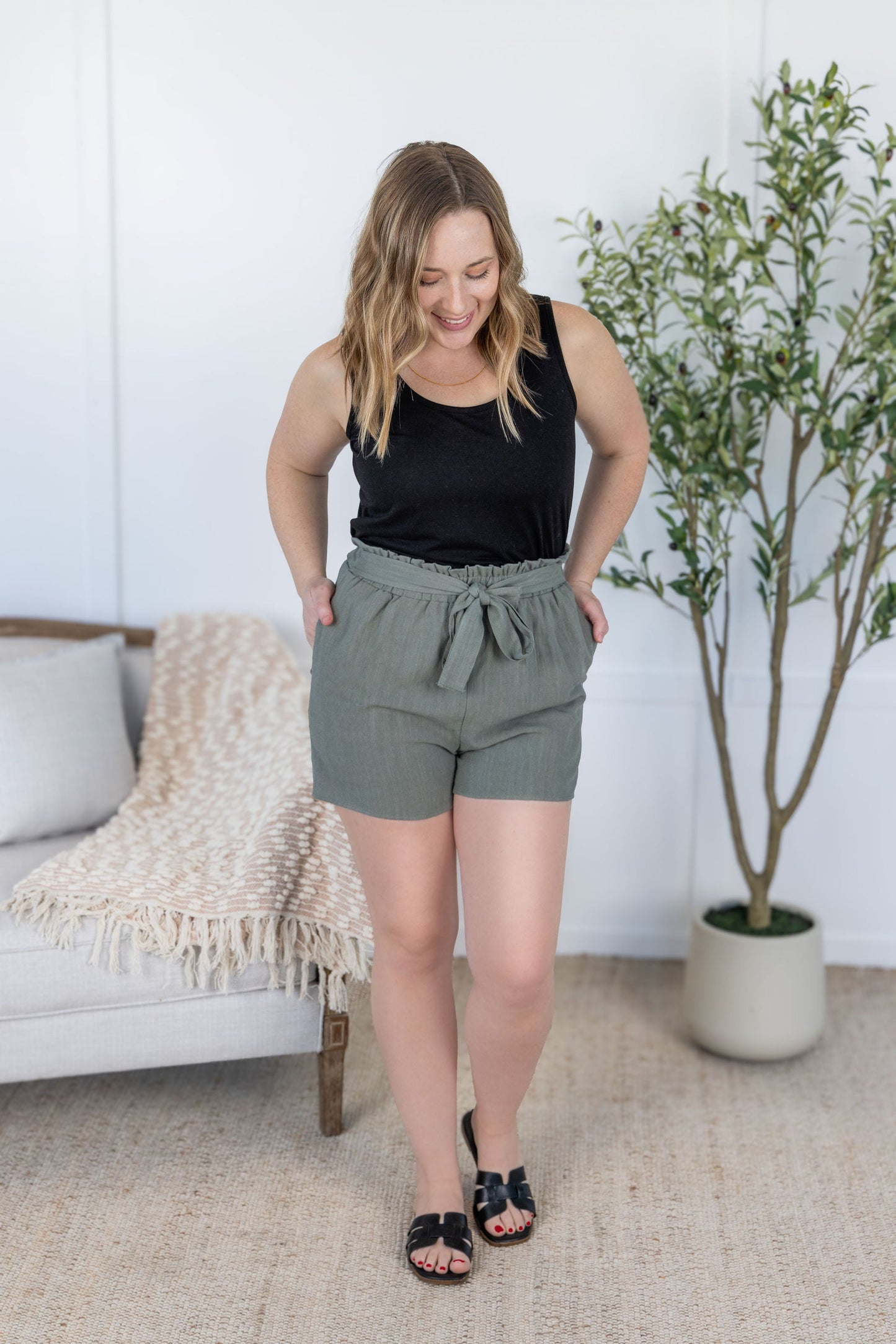 Libby Linen Shorts - Olive - Summer Sale