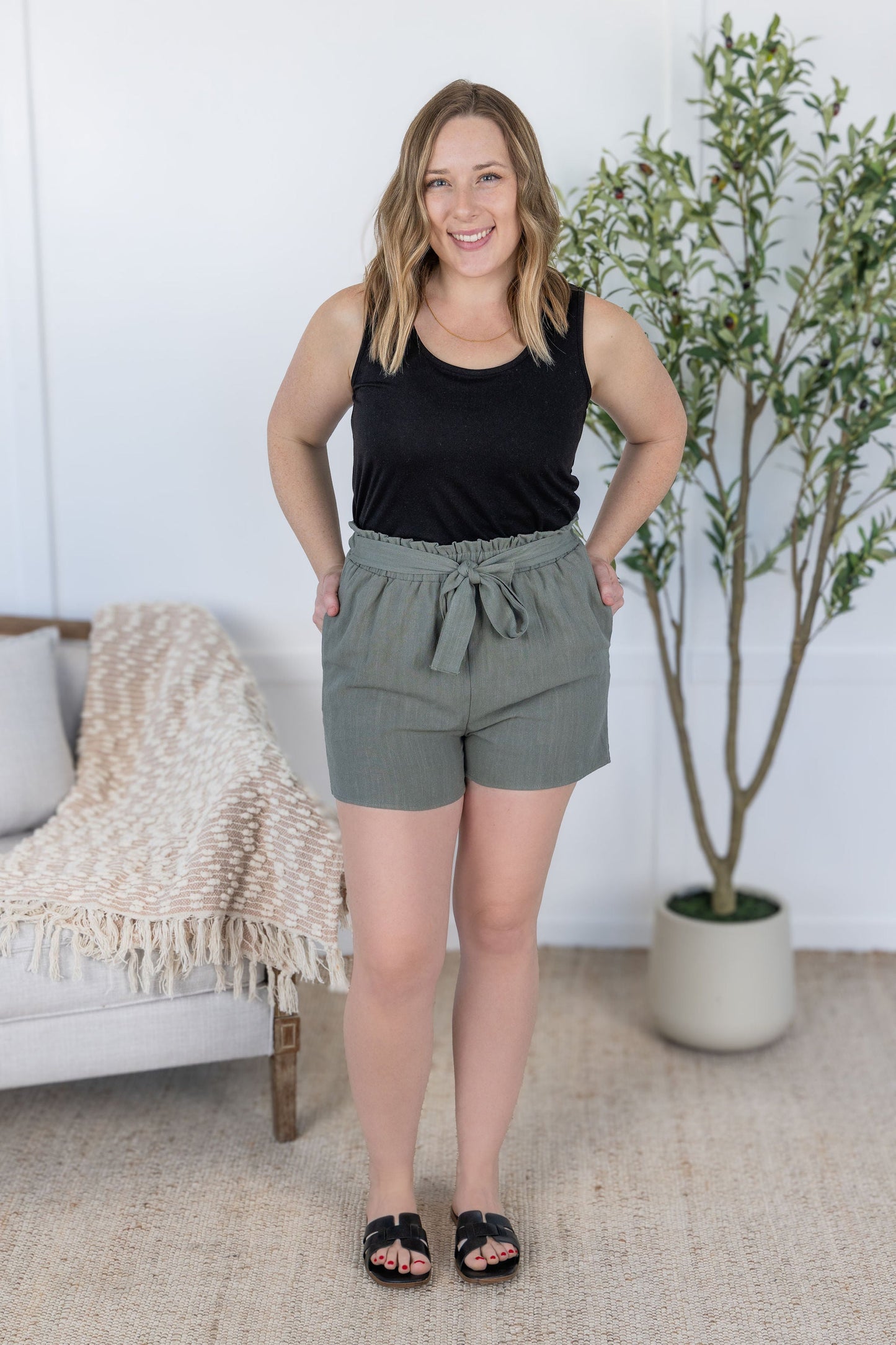 Libby Linen Shorts - Olive - Summer Sale