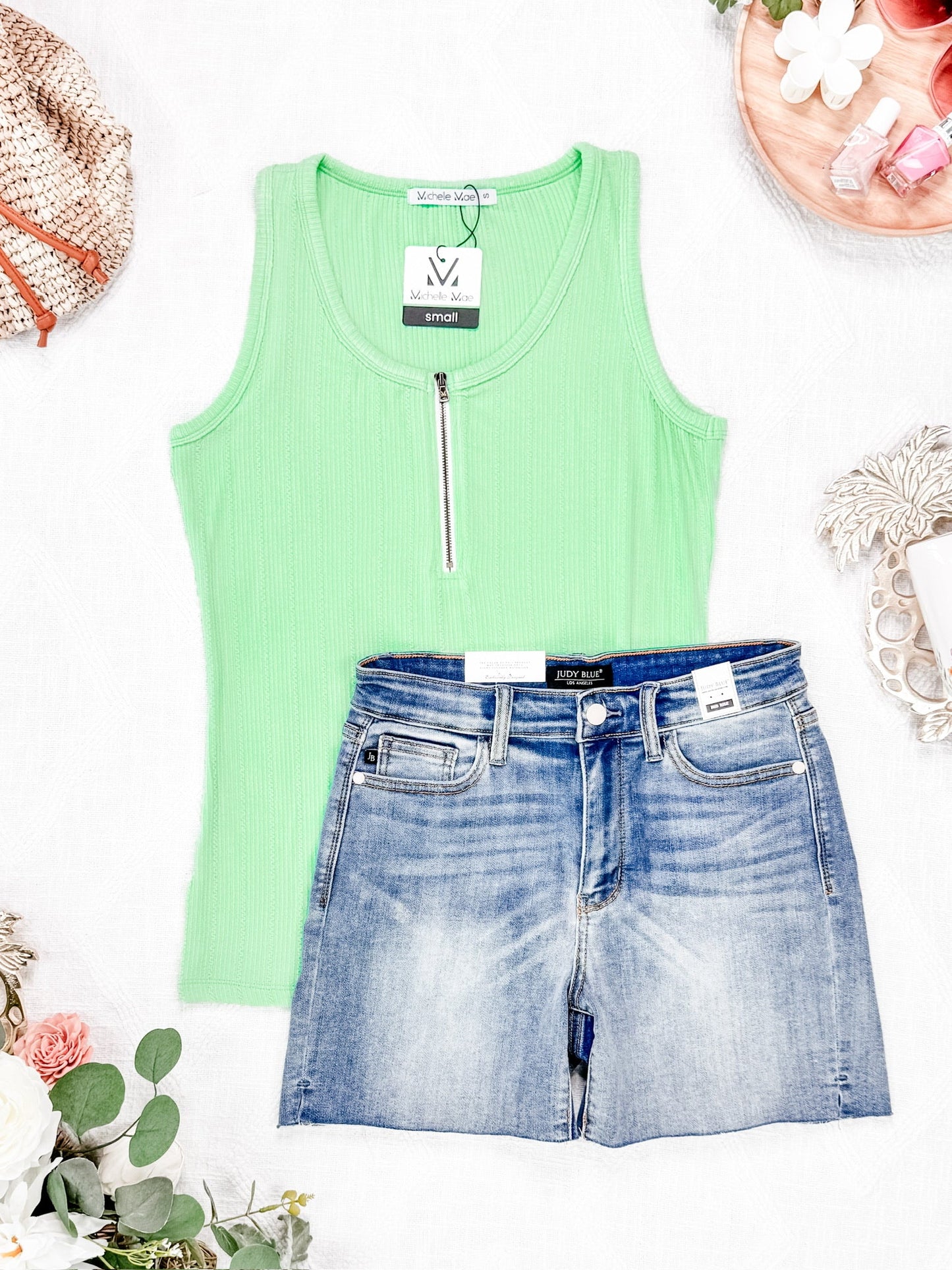 Mila Zipper Tank - Lime - Michelle Mae
