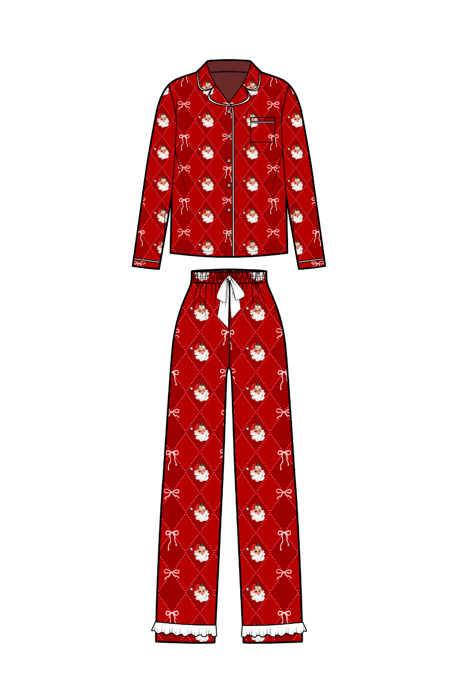 Santa's Signature Bow Ruffle Pajama Set - Preorder