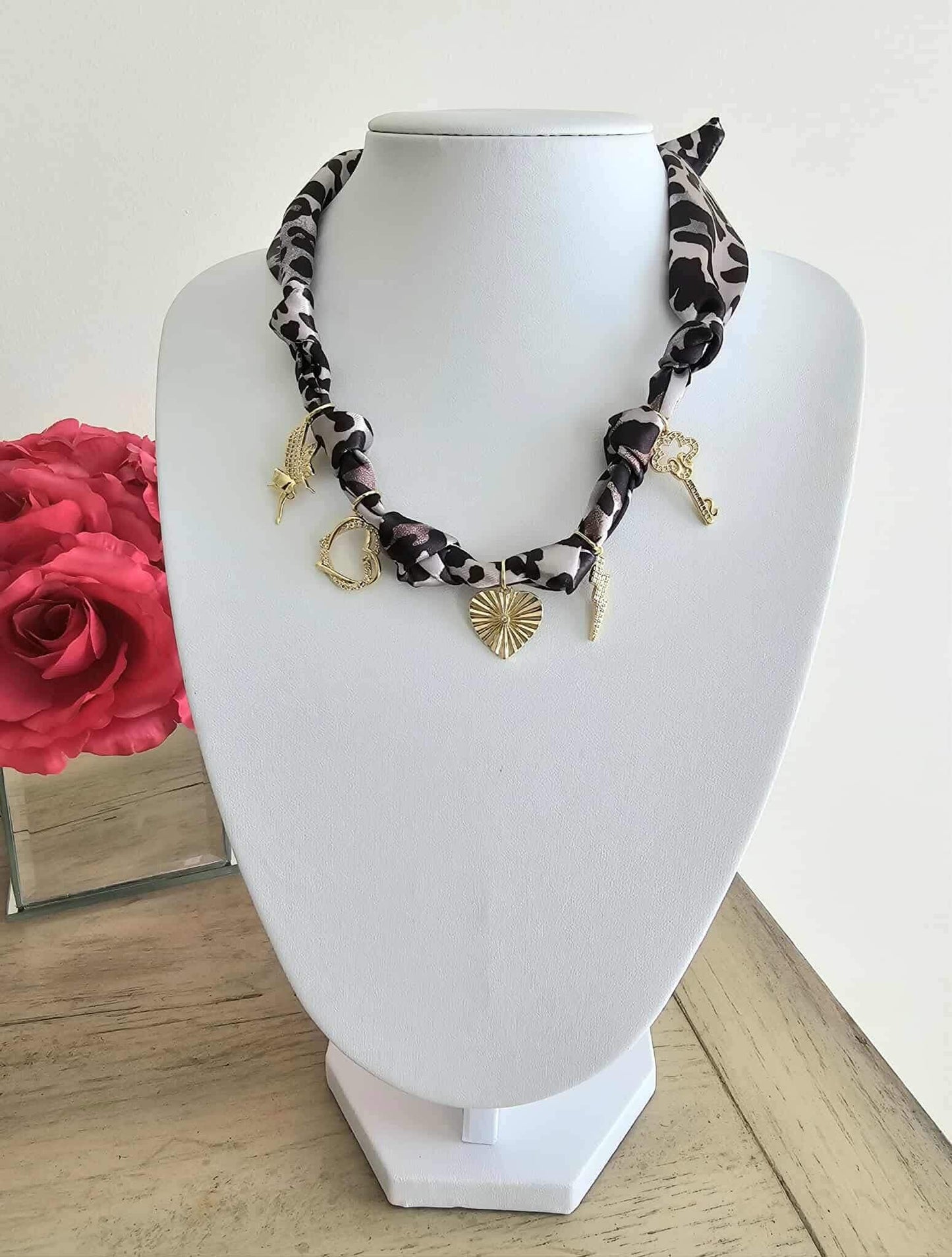 Exclusive Leopard 18K Gold Plated Charm Scarf Necklace - Alie's Boutique