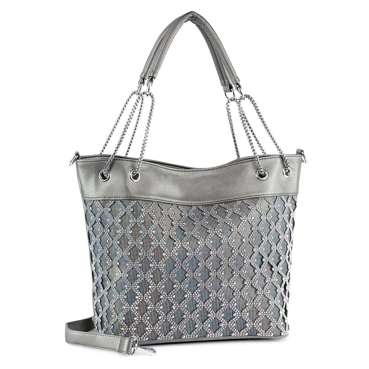 Iridescent Layered Bling Pewter Tote Handbag