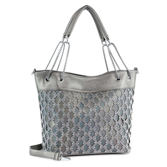 Iridescent Layered Bling Pewter Tote Handbag