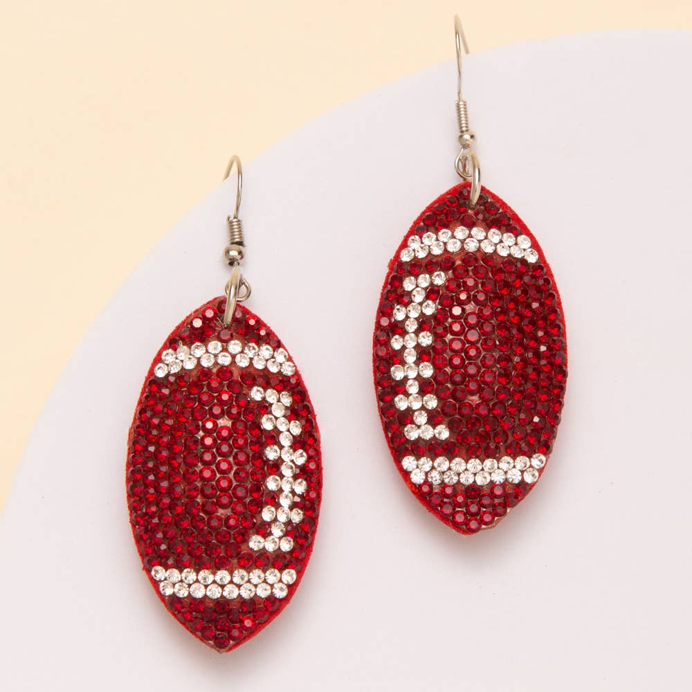 Two-Tone Rhinestone Pave Football Dangle Earrings: Brown - Shop Alies Bouutique