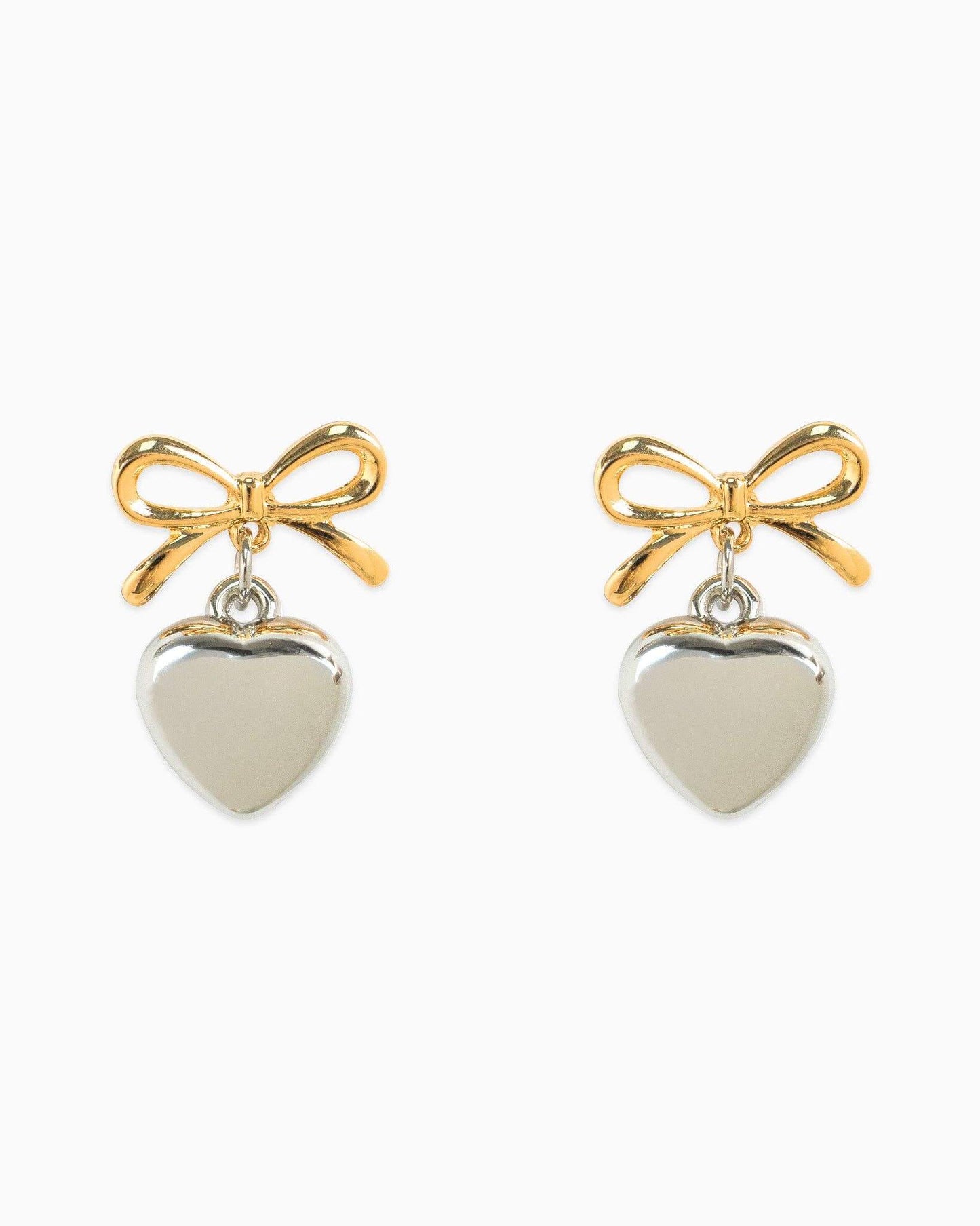 Two-Tone Puff Heart Drop Earrings