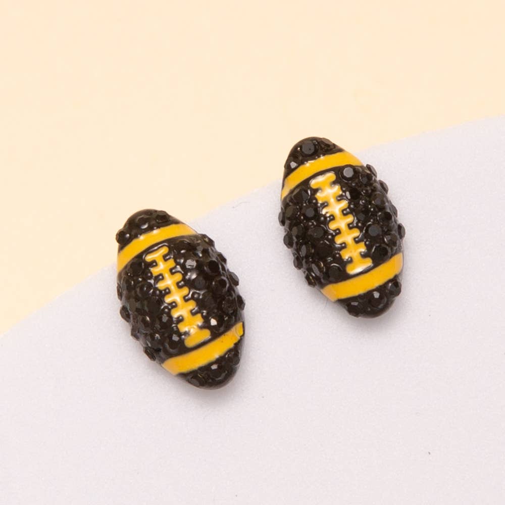 Gameday Two-Tone Rhinestone Pave Football Stud Earrings: Orange - Shop Alies Bouutique