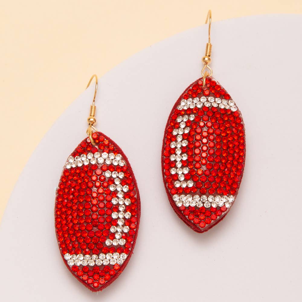 Two-Tone Rhinestone Pave Football Dangle Earrings: Blue - Shop Alies Bouutique