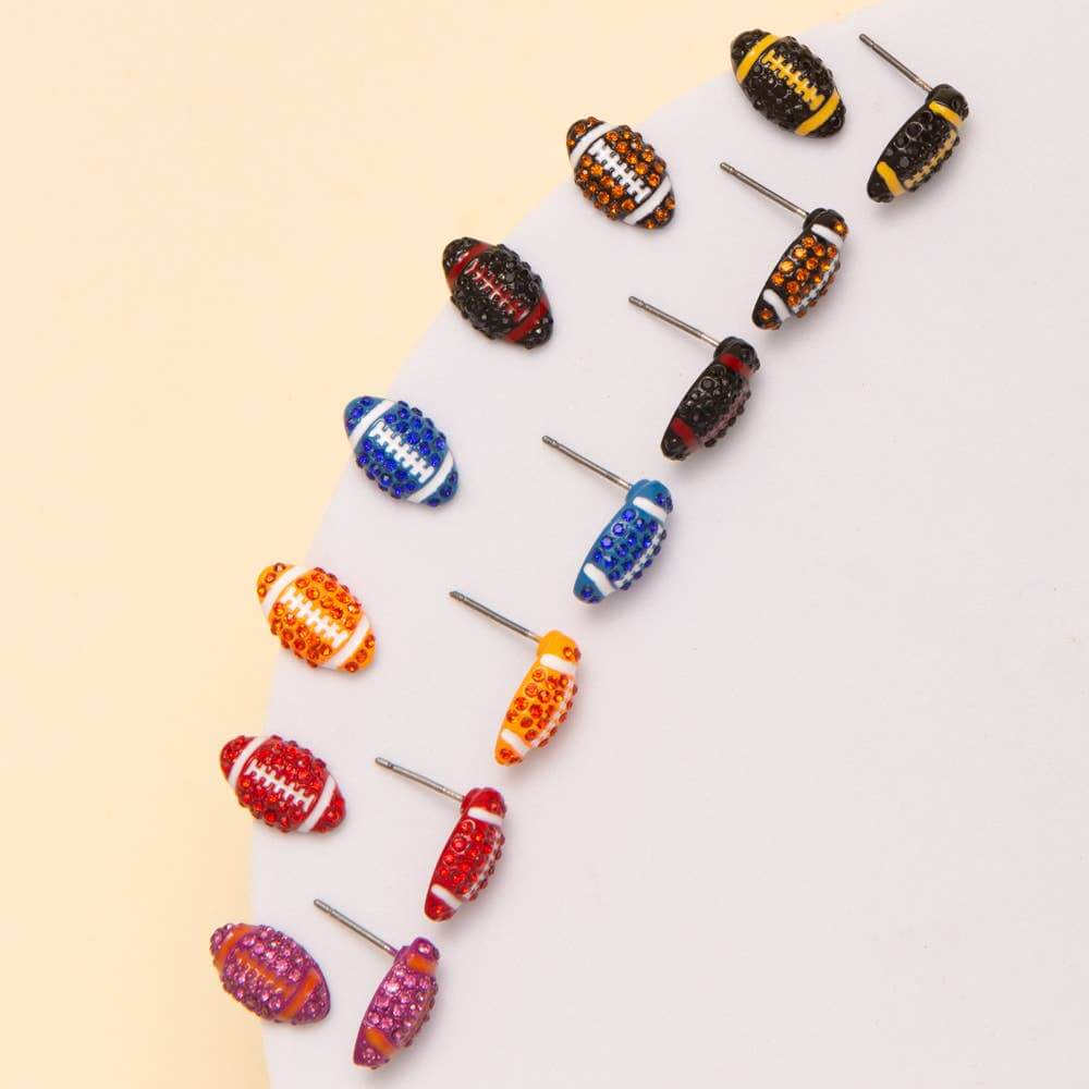 Gameday Two-Tone Rhinestone Pave Football Stud Earrings: Red black - Shop Alies Bouutique