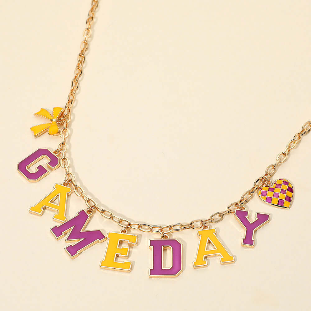 Talk of the Tailgate - Purple and Yellow Necklace - Alie's Boutique