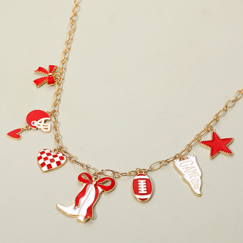 Game Day Football Charm Necklace - Red & White