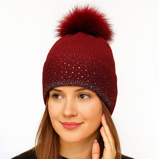 Glacial Glow - Chunky Knit Beanie – Burgundy