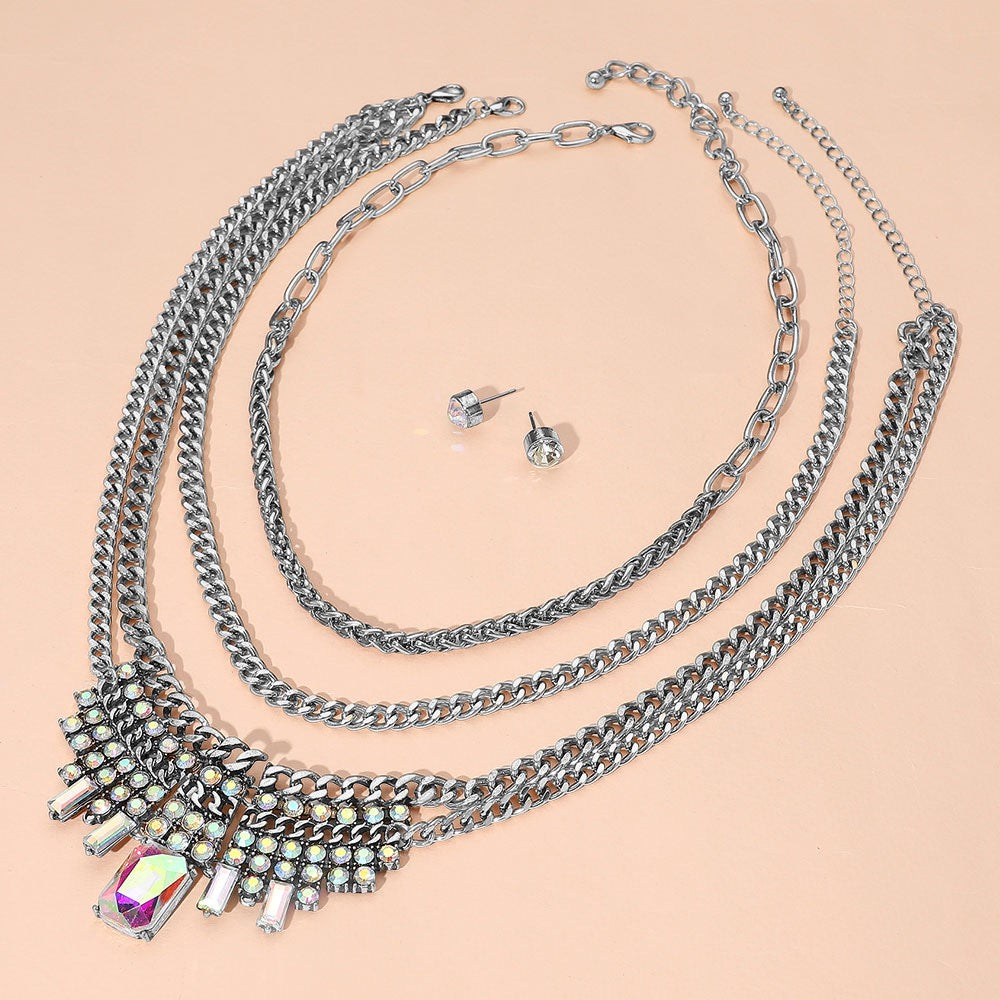 Edge of Glam - Silver & Iridescent 3 Piece Necklace Set