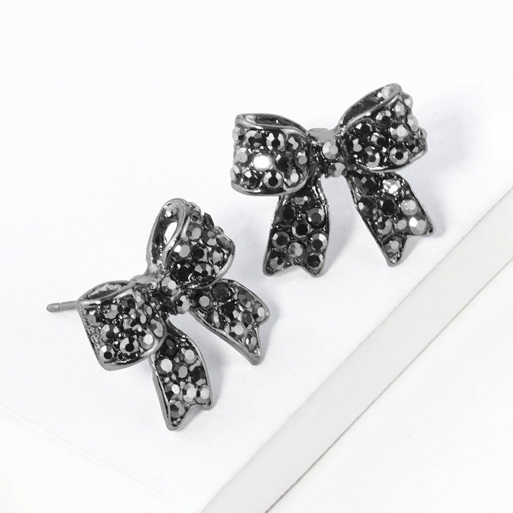Petite Power - Hematite Pave Bow Stud Earrings