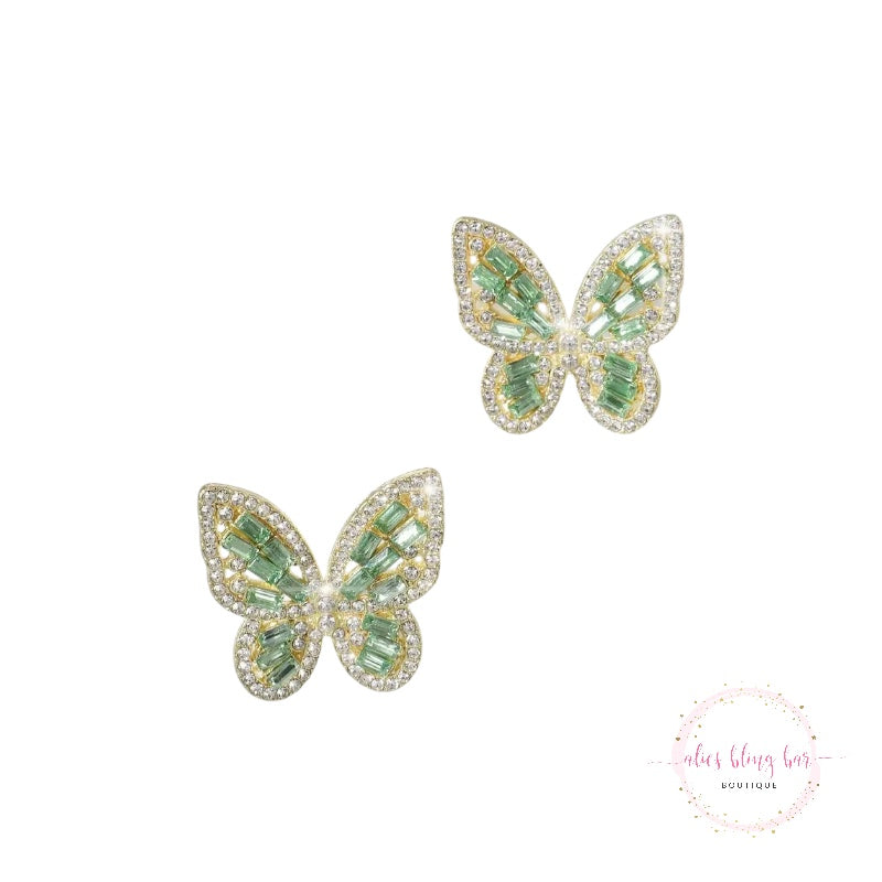 Glittering Wings - 14k Gold Plated Green Stud Earrings - Alies Bling Bar
