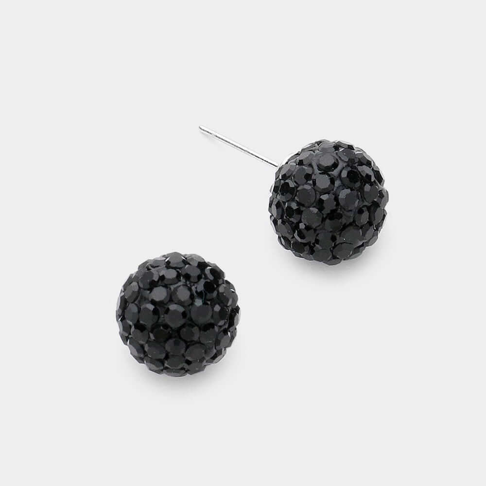 Sugar Rush - Black Stud Earrings: round black studs adorned with sparkly black crystals, shown on a plain white background.