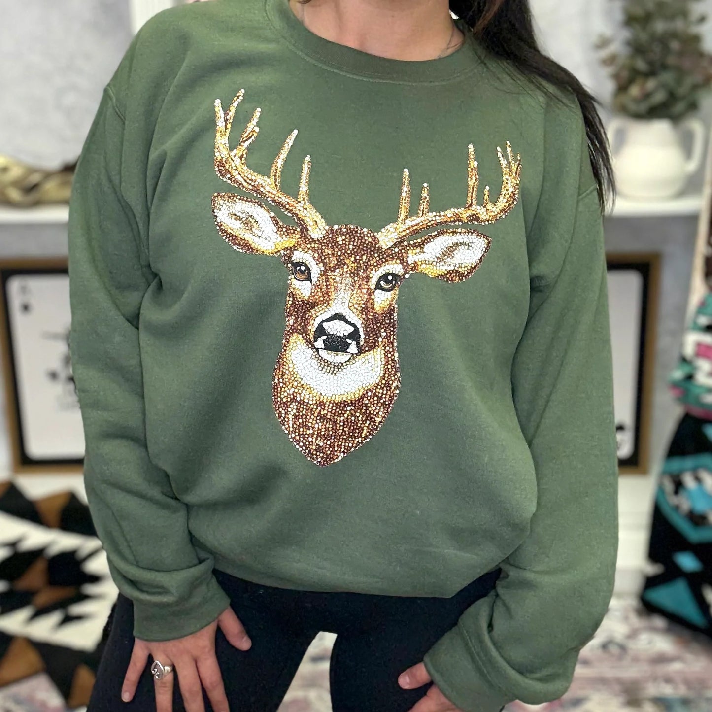 Sequin Buck Crewneck Sweatshirt
