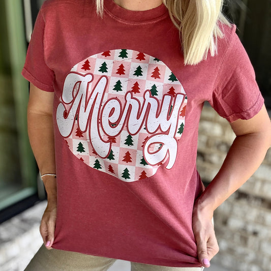 Checker Merry Circle Christmas Graphic Tee
