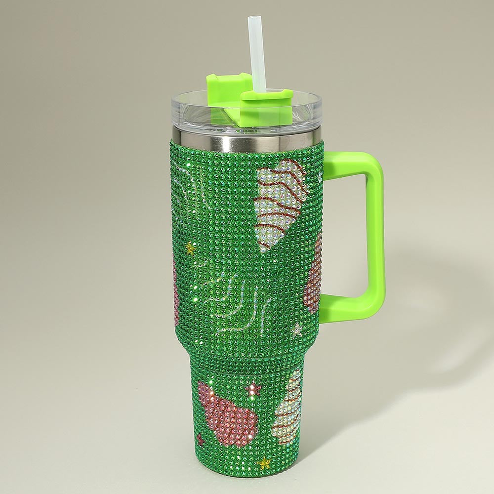 Holiday Cheer - Green 40 Oz Rhinestone Tumbler