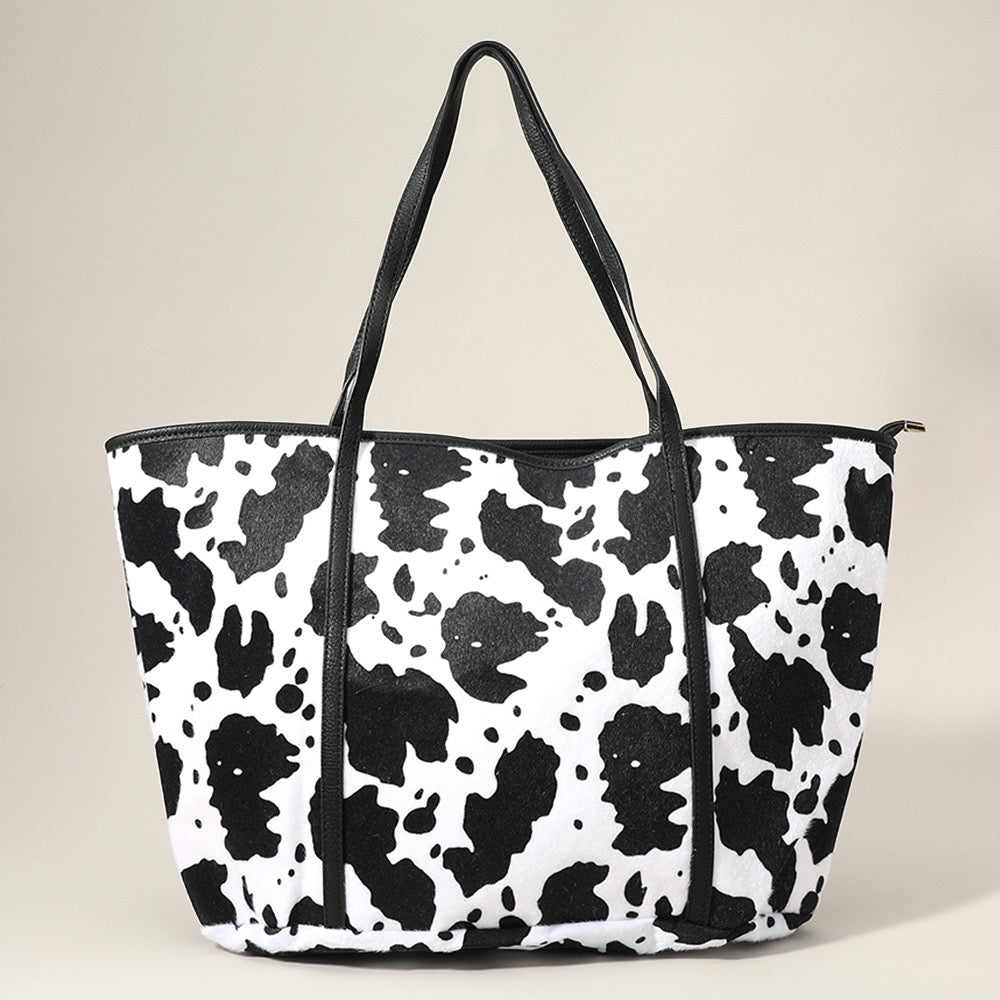 Wild West - Black Cow Print Tote
