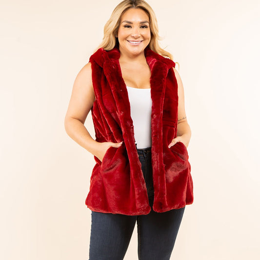 Winter's Muse - Burgundy Faux Fur Vest