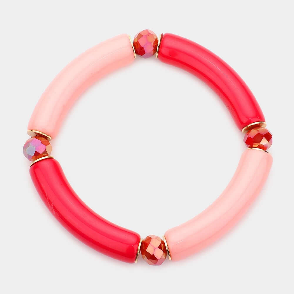 Gloss Theory – Coral Faceted Bead Pointed Resin Stretch Bracelet - Alie's Boutique
