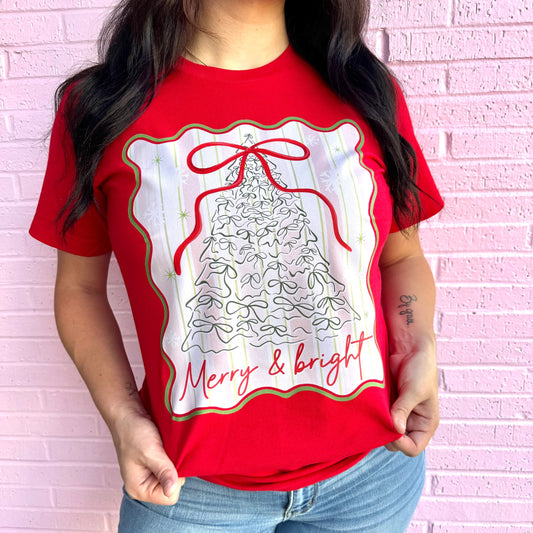 Merry & Bright Bow Tree Graphic Tee