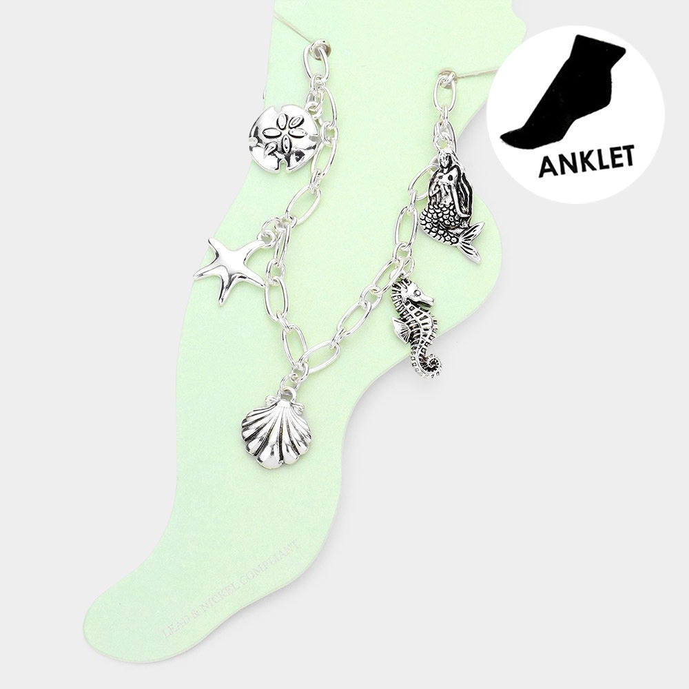Charm Tide – Silver Sand Dollar Charm Station Anklet - Shop Alies Bouutique