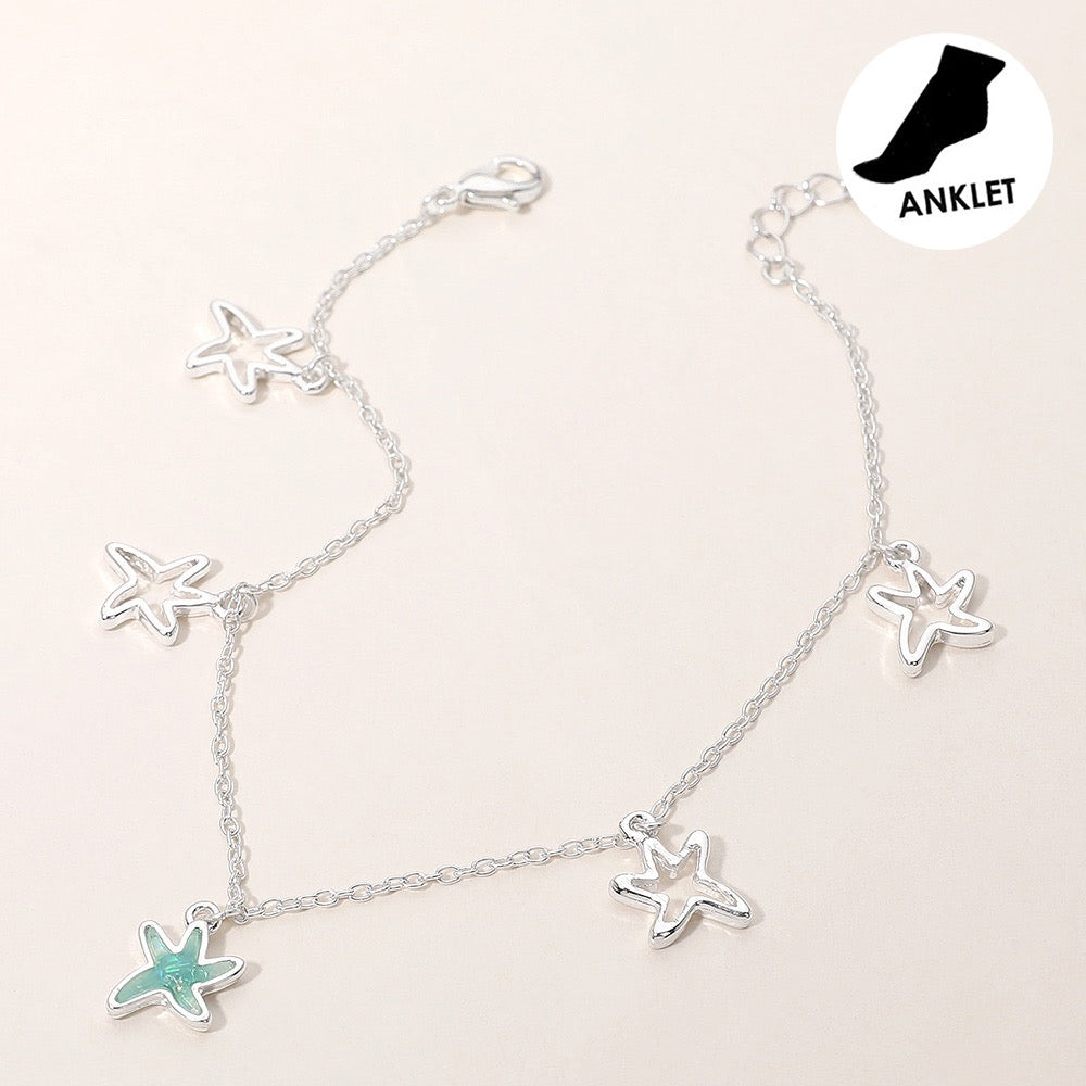 Starry Steps – Silver Sea Glass Starfish Charm Station Anklet - Shop Alies Bouutique