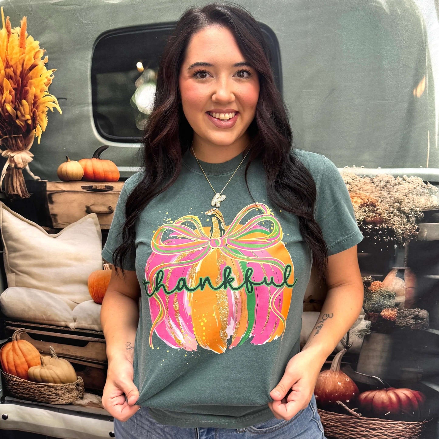 Colorful Thankful Pumpkin Graphic Tee - Alie's Boutique