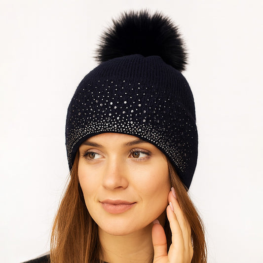Glacial Glow - Chunky Knit Beanie – Black