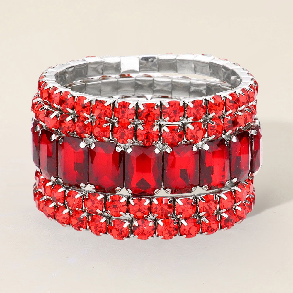 Sparkling Essence - Red Stretch Bracelet Set