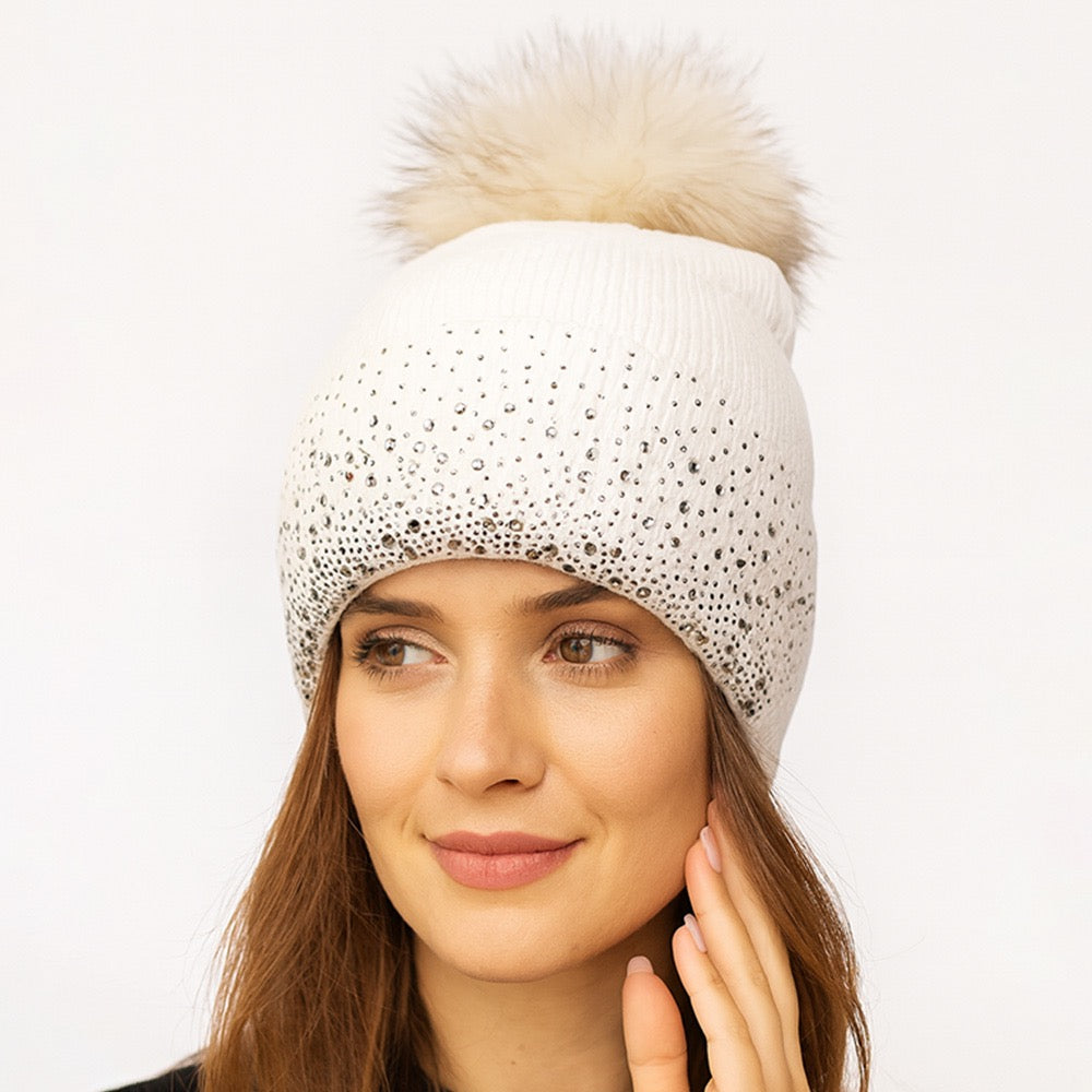 Glacial Glow - Chunky Knit Beanie – White