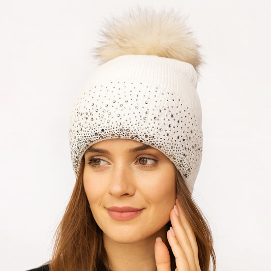 Glacial Glow - Chunky Knit Beanie – White