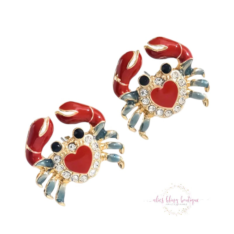 Coastal Cuties - Red & Gold Crab Earrings - Alies Bling Bar