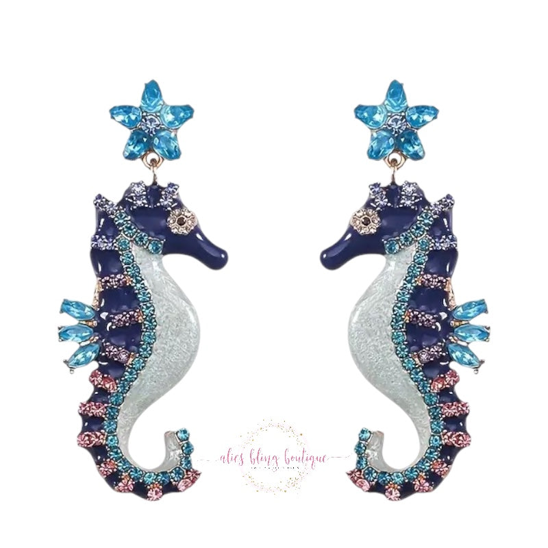 Seahorse Serendipity - Blue Earrings - Alies Bling Bar