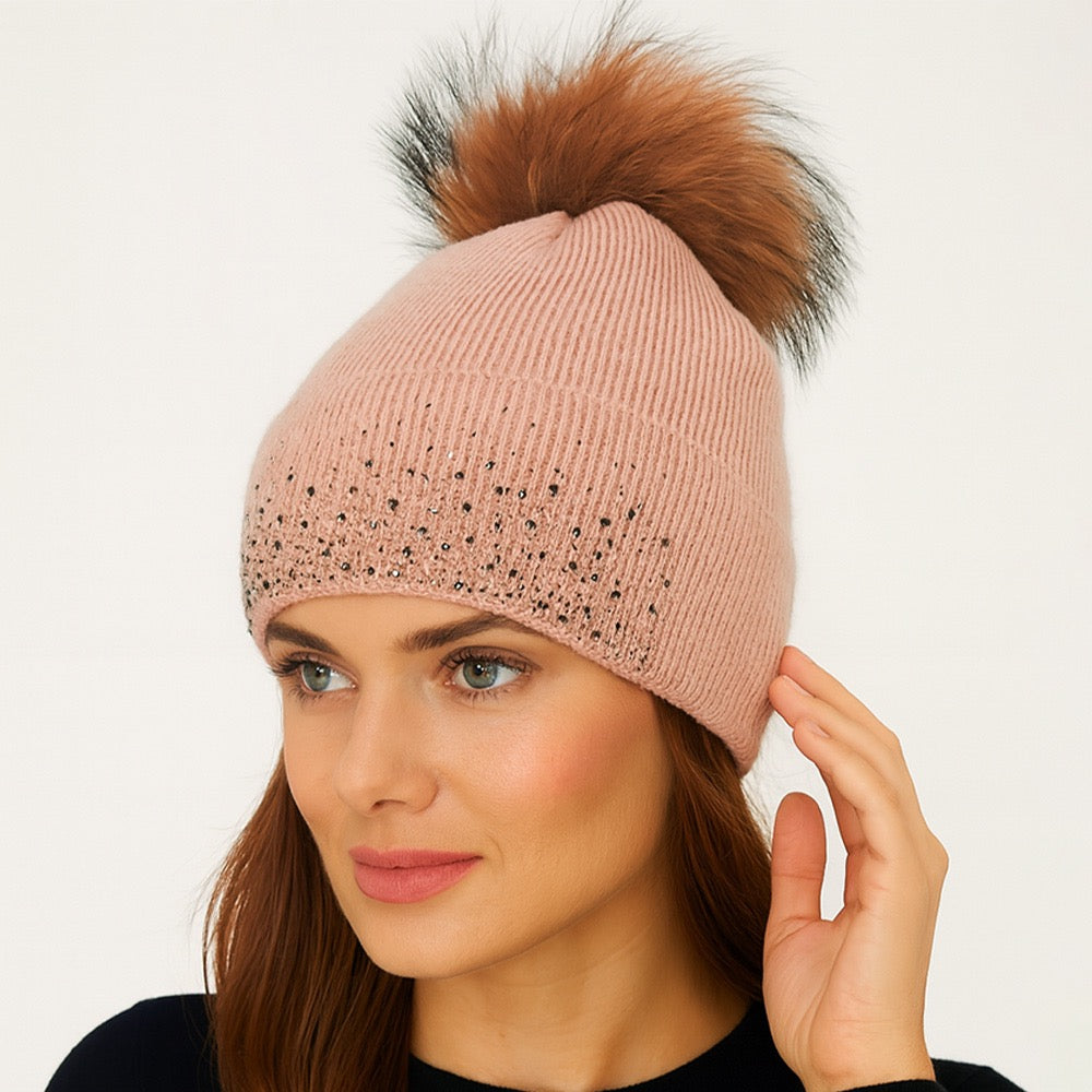 Glacial Glow - Chunky Knit Beanie – Pink