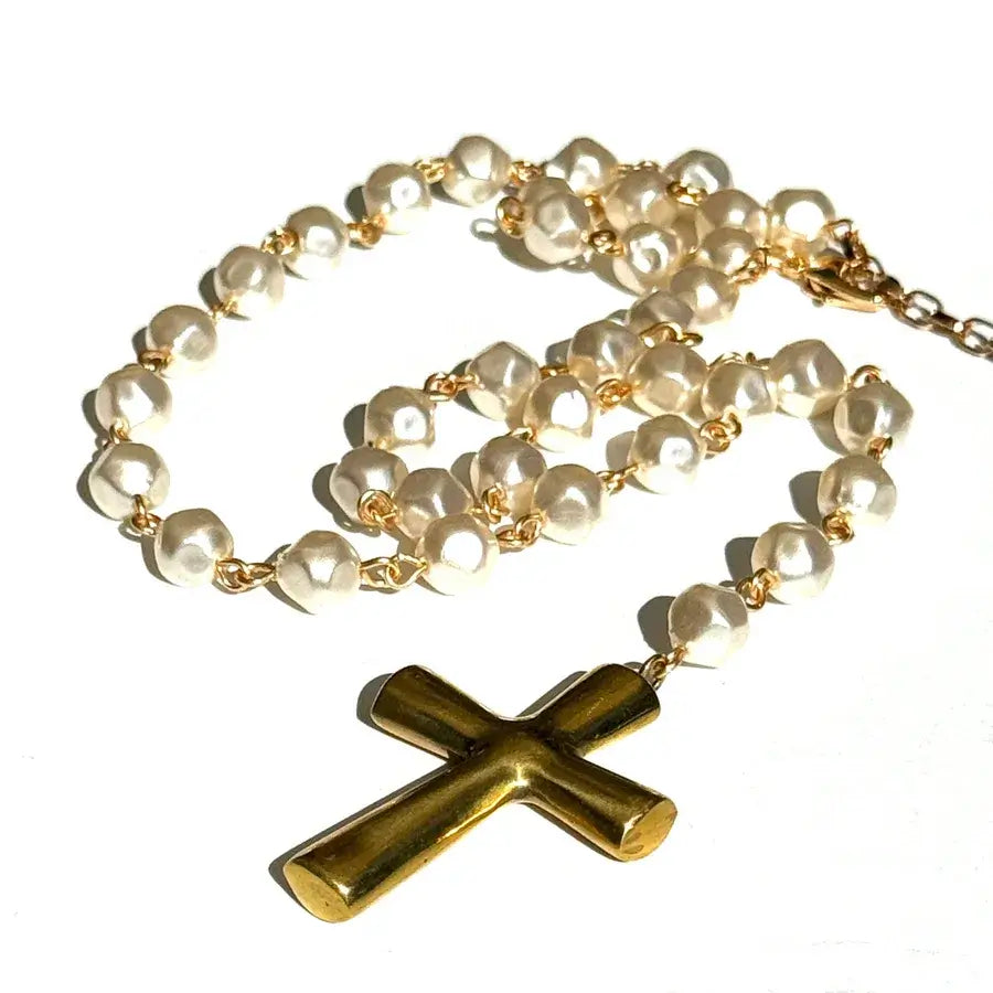 Baroque Pearl Cross Y Necklace - Leetie Lovendale