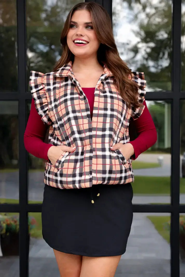 Nora Plaid Puffer Vest- Fall Layering Essential