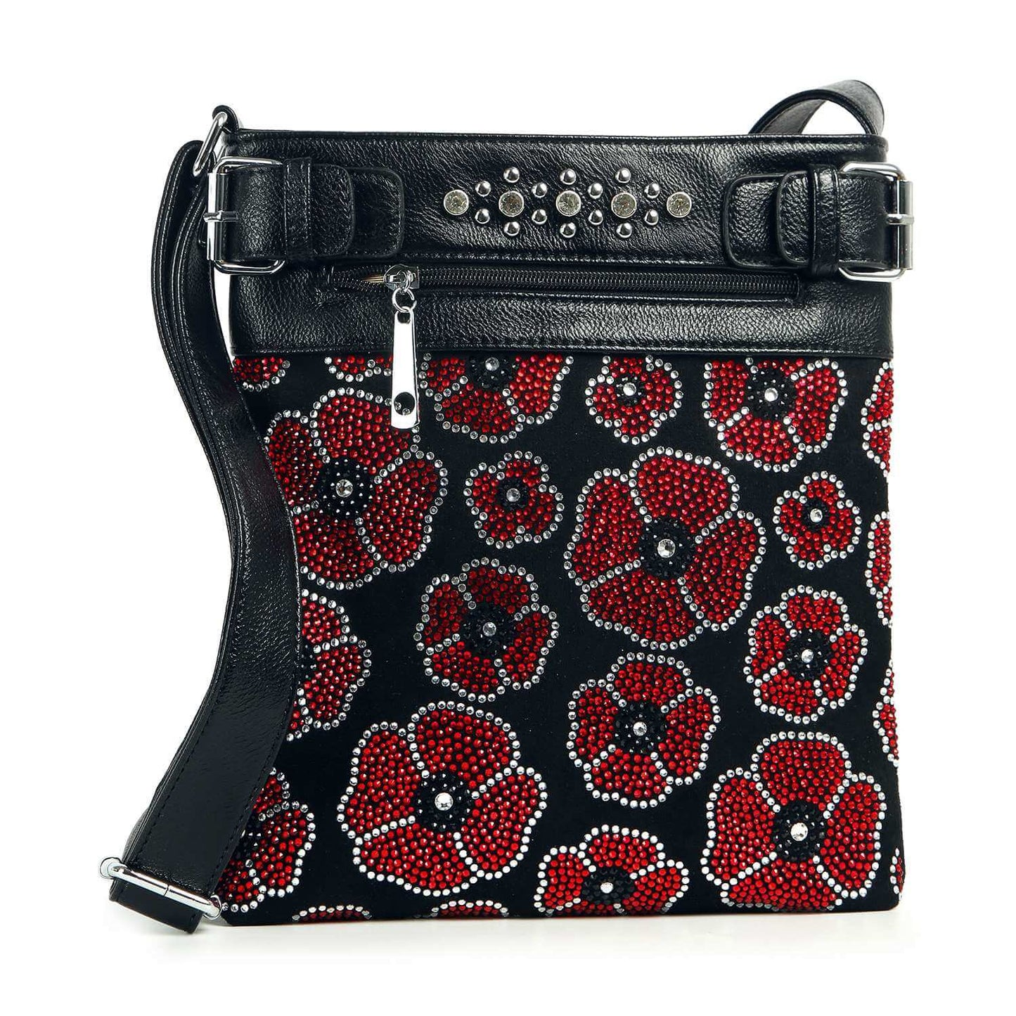 Poppy Flowers - Rhinestone Crossbody Bag
