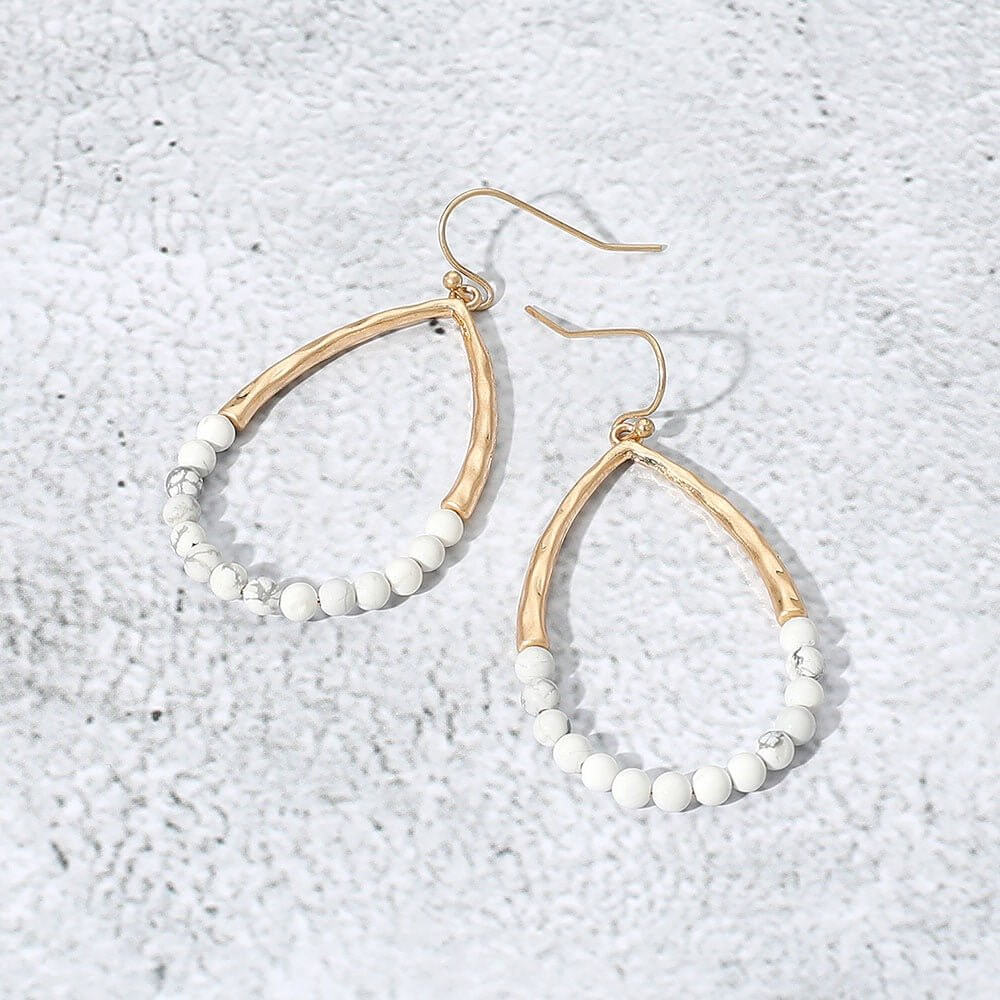 Balance Point - Howlite Hammered Teardrop Dangle Earrings - Shop Alies Boutique