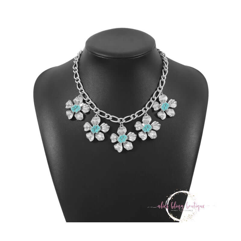 Blossom Breeze - Blue Flower Necklace - Sale-Shop Alies Boutique