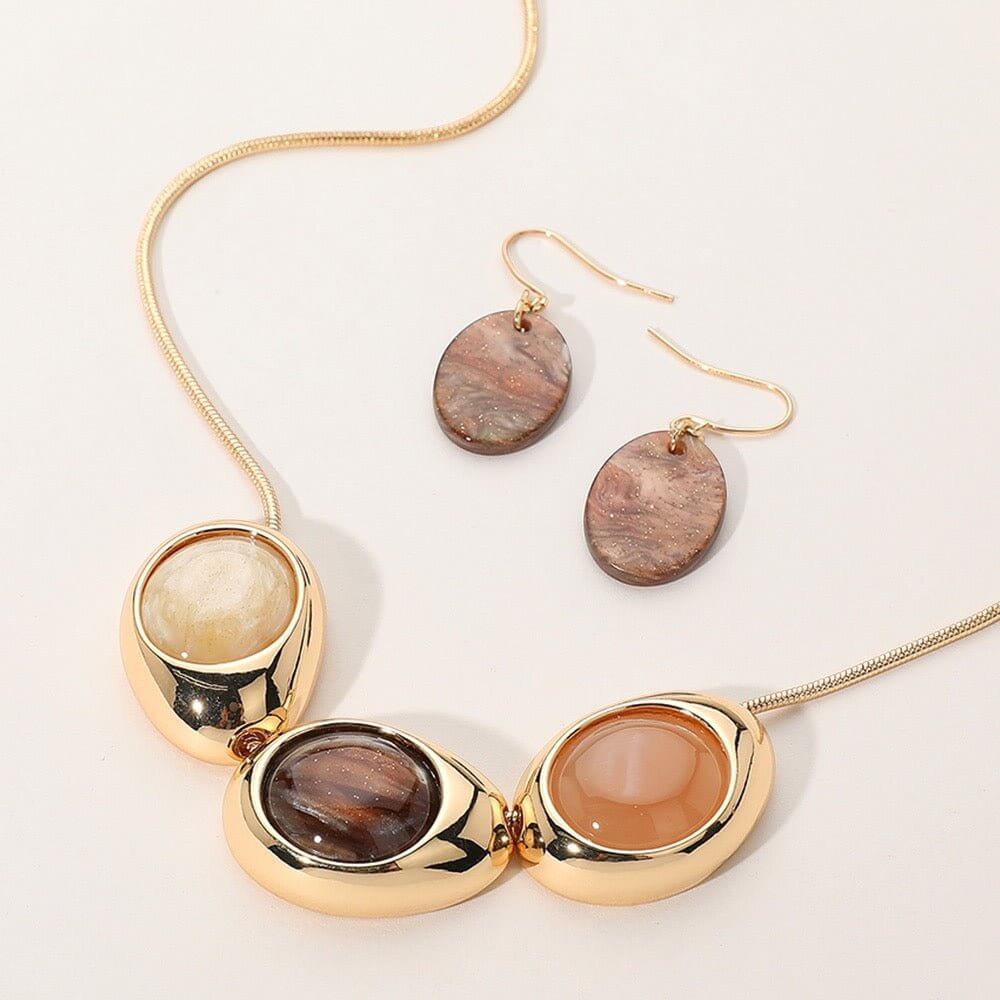 Brown Sparkled Celluloid Acetate Pebble Link Pointed Necklace-Shop Alies Boutique