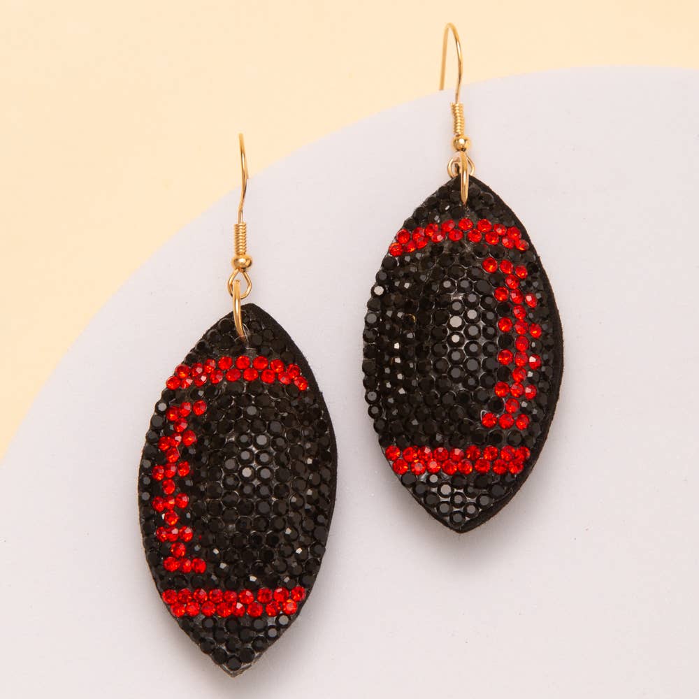Two-Tone Rhinestone Pave Football Dangle Earrings: Blue - Shop Alies Bouutique
