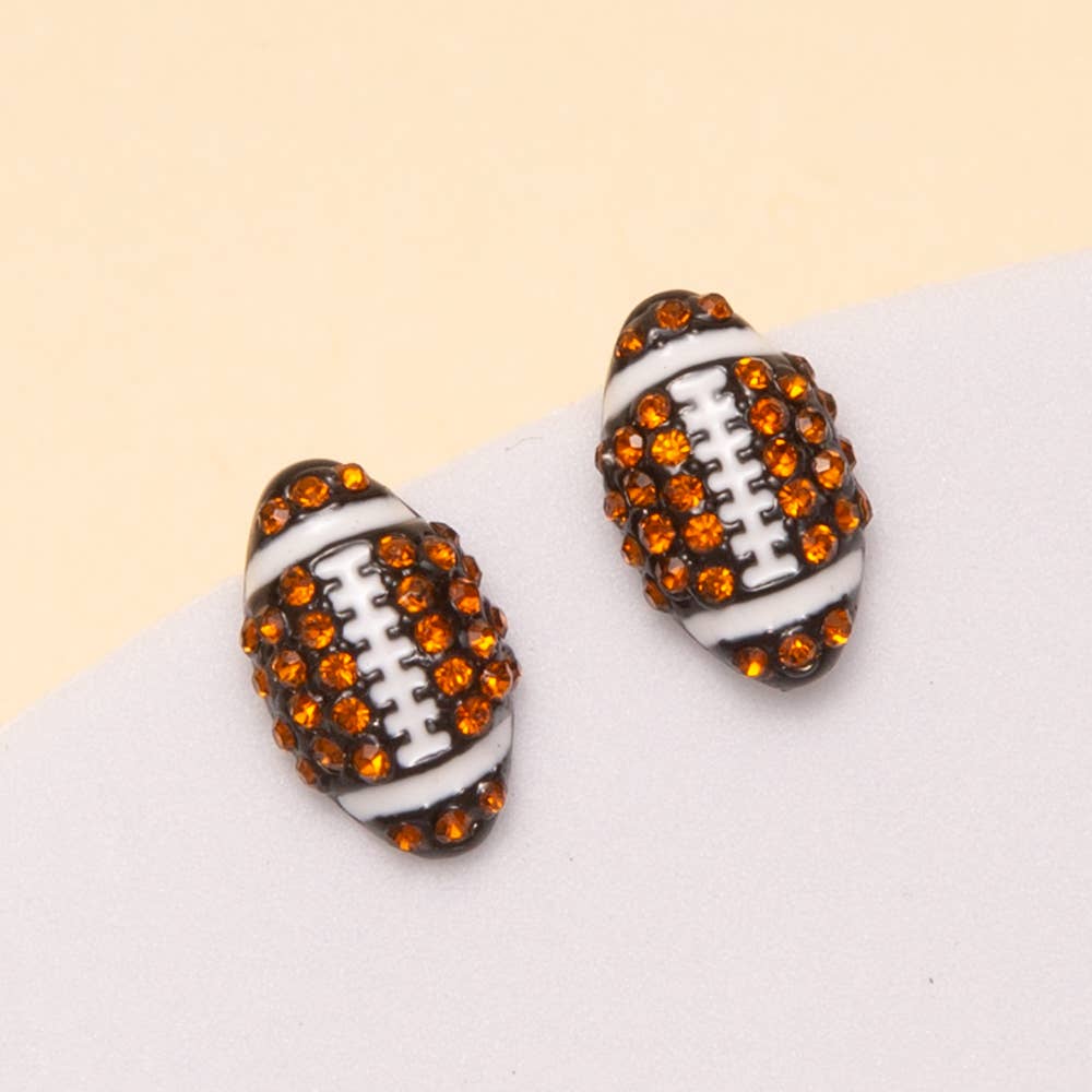 Gameday Two-Tone Rhinestone Pave Football Stud Earrings: Orange - Shop Alies Bouutique