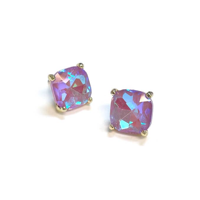 Red 12mm Cushion Cut Square Crystal Earrings - Alie's Boutique