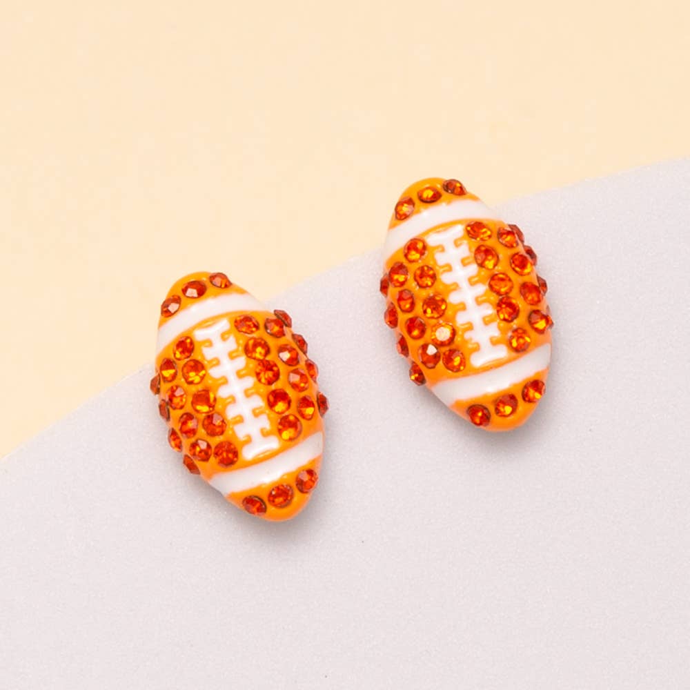 Gameday Two-Tone Rhinestone Pave Football Stud Earrings: Orange - Shop Alies Bouutique