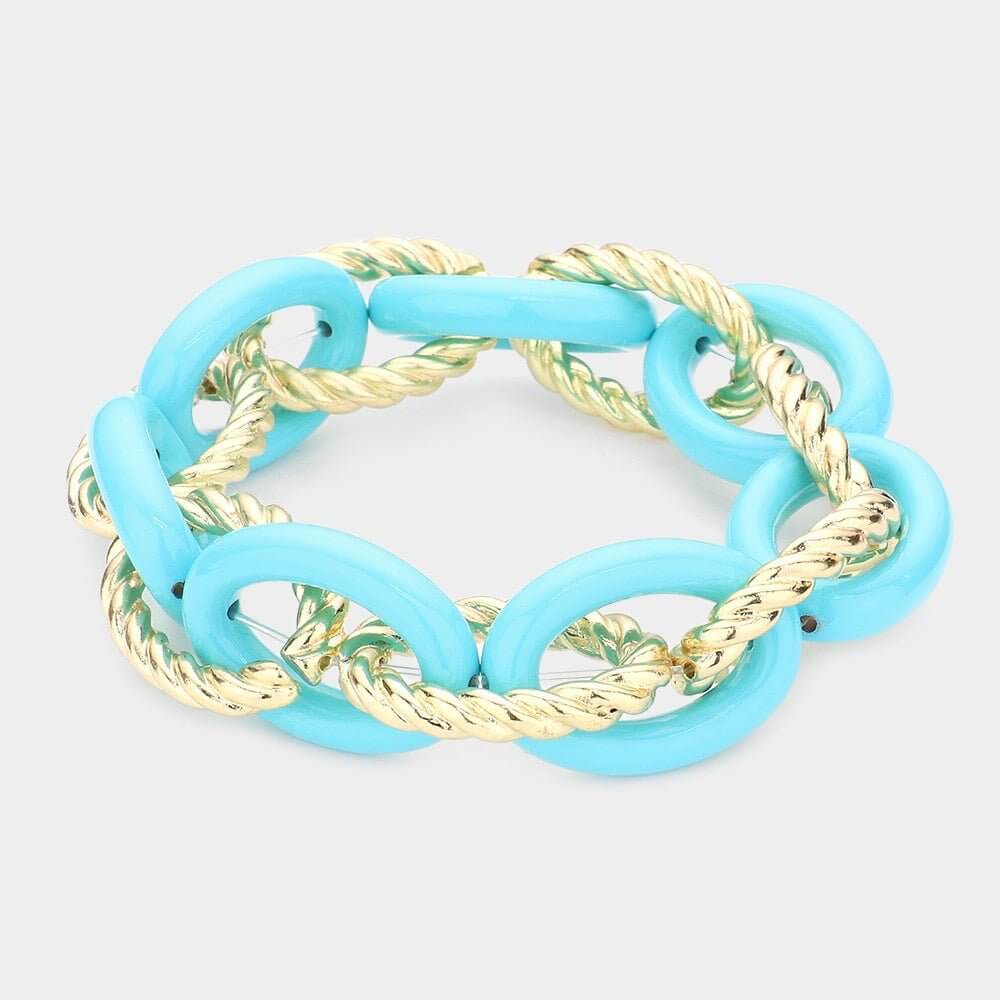 Chain Reaction – Turquoise Twisted Open Metal Resin Oval Link Stretch Bracelet-Shop Alies Boutique
