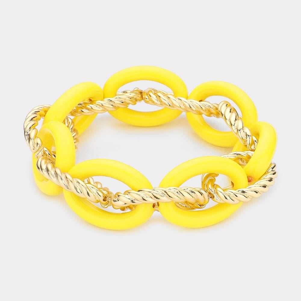 Chain Reaction – Yellow Twisted Open Metal Resin Oval Link Stretch Bracelet-Shop Alies Boutique